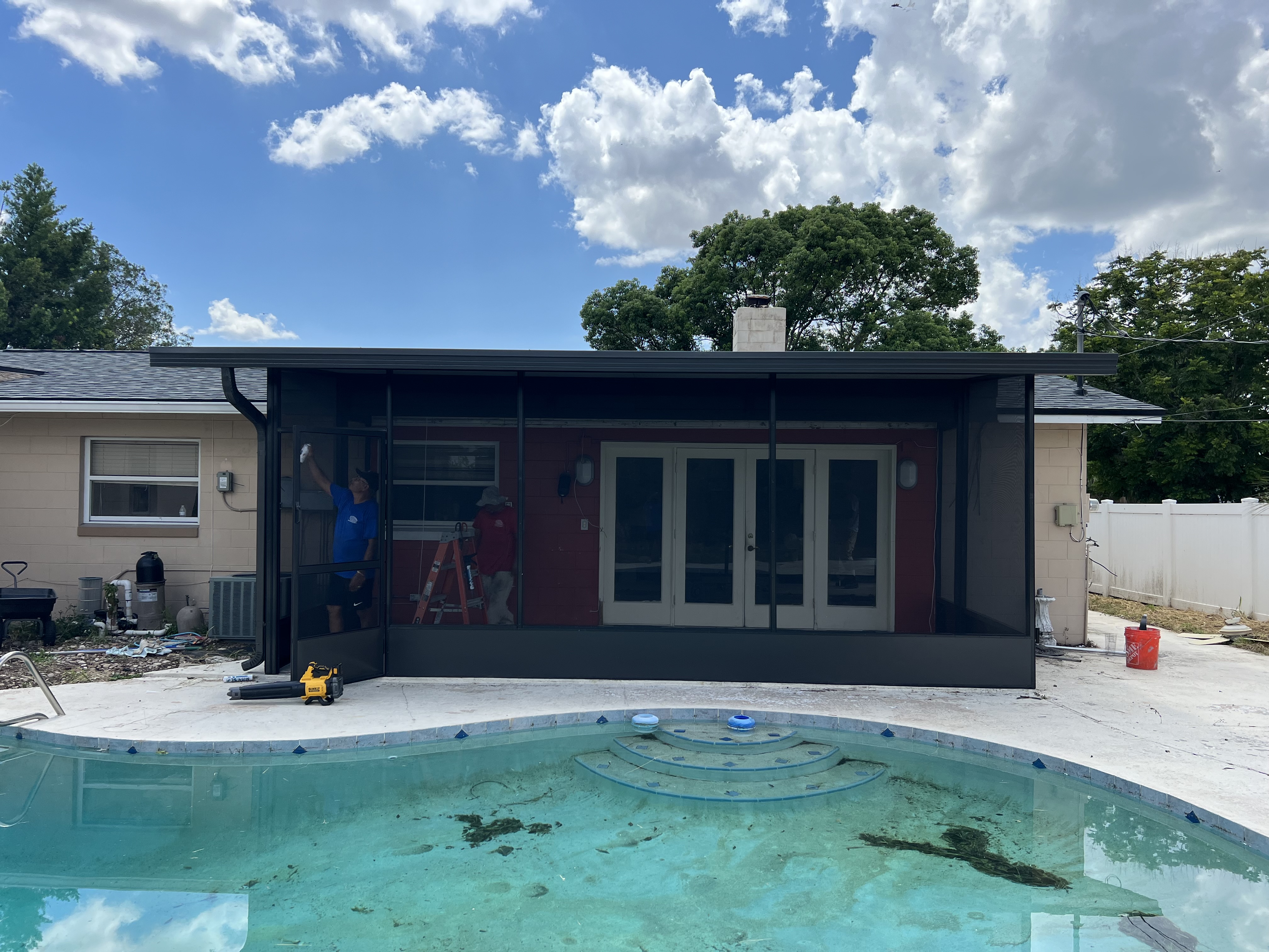 Screen room build with crew